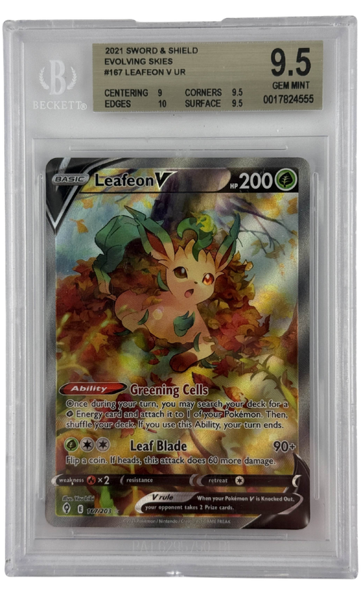Pokemon - 2021 Leafeon V UR Pokémon Sword and Shield Evolving Skies Beckett 9.5 Fair Drop Entry
