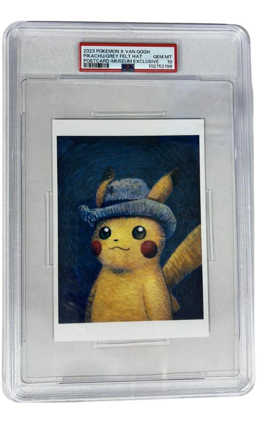Pokemon - 2023 Pikachu/Grey Felt Hat Postcard-Museum Exclusive # X Van Gogh Postcard PSA 10 Fair Drop Entry