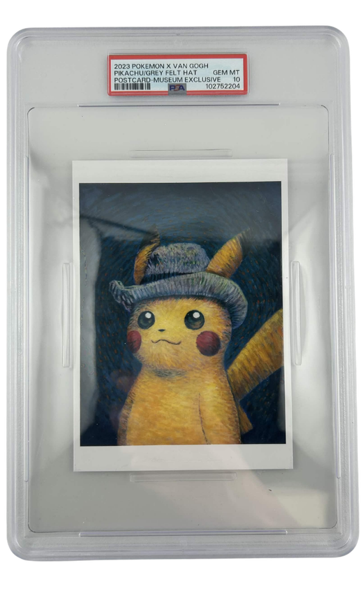 Pokemon - 2023 Pikachu/Grey Felt Hat Postcard-Museum Exclusive # X Van Gogh Postcard PSA 10