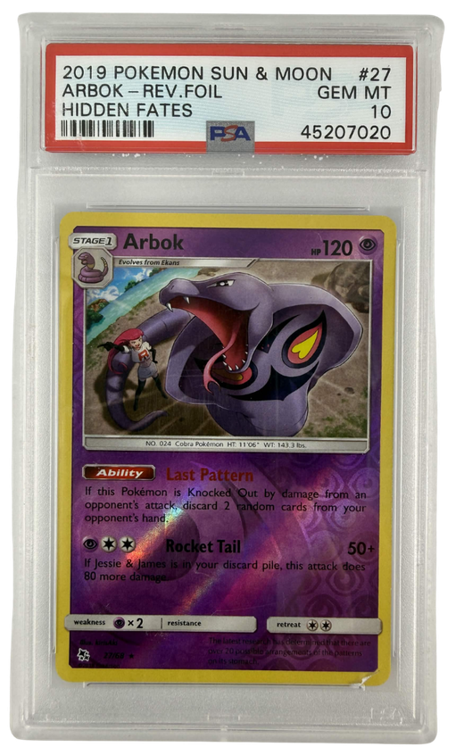 Pokemon - 2019 Arbok-Rev.Foil Hidden Fates #27 Sun & Moon Hidden Fates PSA 10