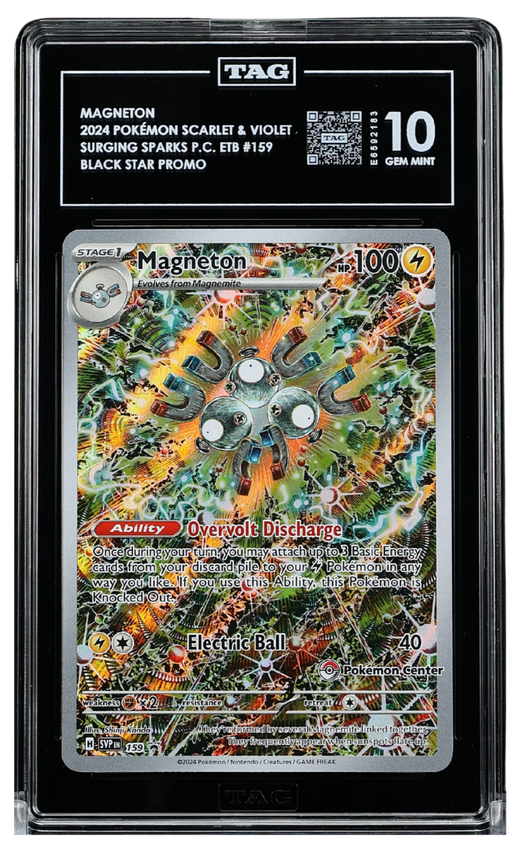 Pokemon - 2024 MAGNETON POKÉMON SCARLET & VIOLET BLACK STAR PROMOS #159 SURGING SPARKS POKÉMON CENTER ELITE TRAINER BOX TAG 10