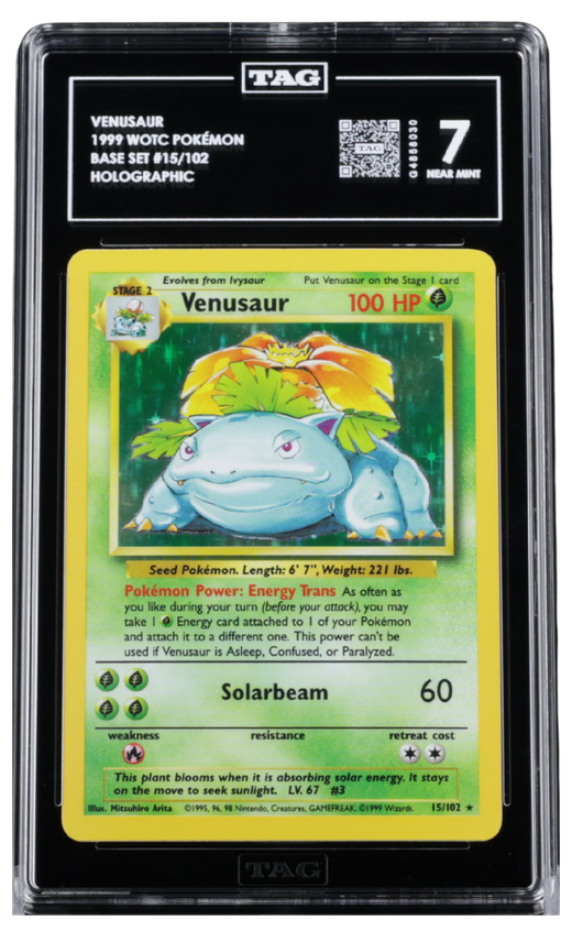 Pokemon - 1999 VENUSAUR WOTC POKÉMON #15/102 BASE SET HOLO TAG 7
