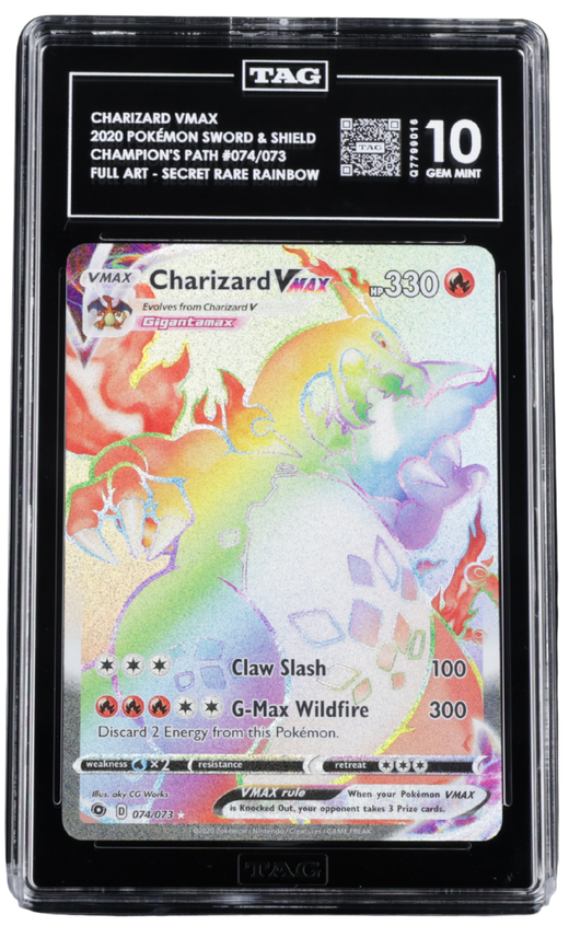 Pokemon - 2020 CHARIZARD VMAX POKÉMON SWORD & SHIELD #074/073 CHAMPION'S PATH FULL ART - SECRET RARE TAG 10