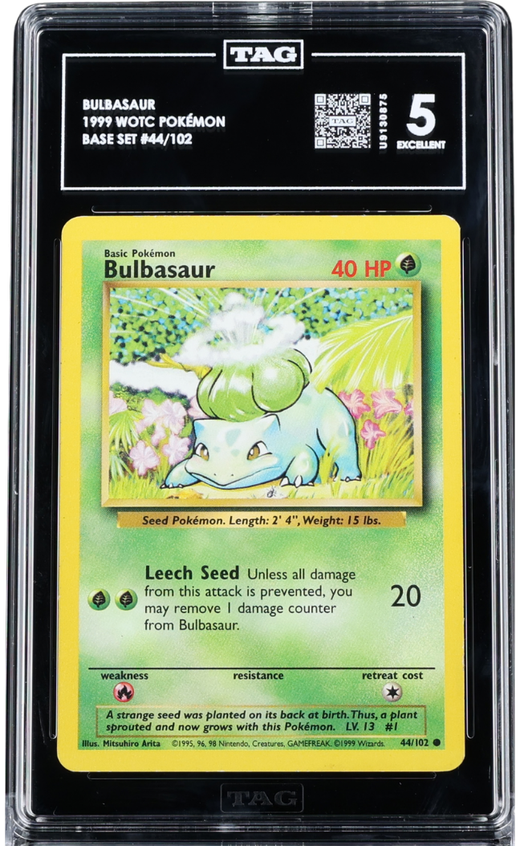 Pokemon - 1999 BULBASAUR WOTC POKÉMON #44/102 BASE SET TAG 5