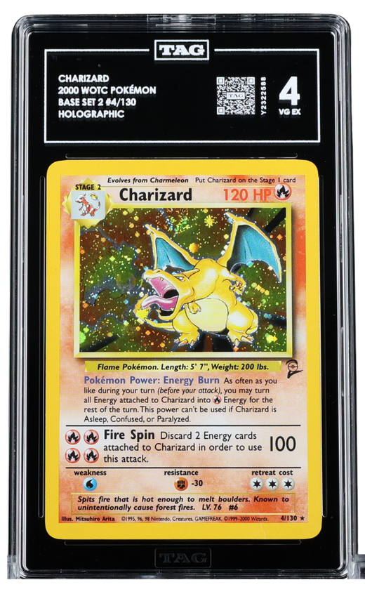 Pokemon - 2000 CHARIZARD WOTC POKÉMON #4/130 BASE SET 2 HOLO TAG 4