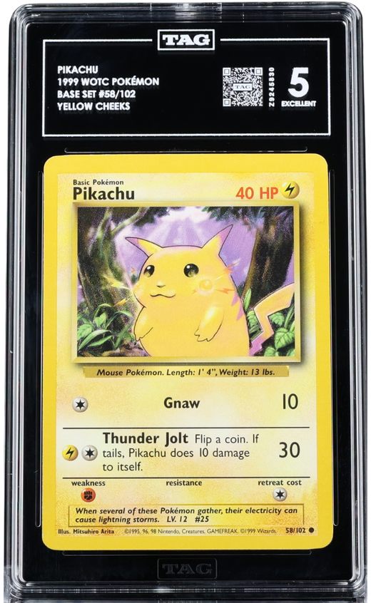 Pokemon - 1999 PIKACHU WOTC POKÉMON #58/102 BASE SET YELLOW CHEEKS TAG 5